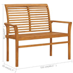 vidaXL Solid Teak Wood Patio Bench with Blue Cushion - Outdoor Furniture for Garden, Patio, Deck, Comfortable Design & Durable Material