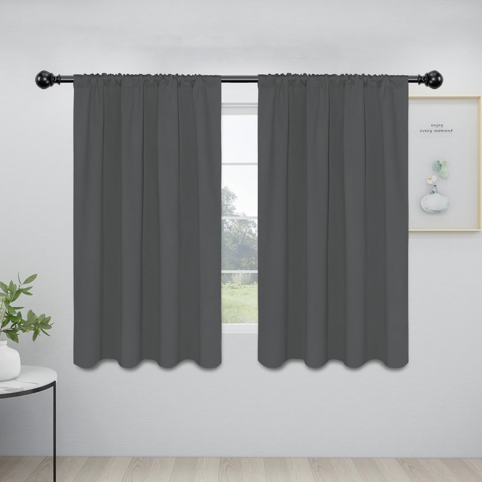 Easy-Going Rod Pocket Blackout Curtains For Bedroom, Room Darkening Window Curtains For Living Room, Thermal Insulated Noise Reduction Solid Window Drapes, 2 Panels(42X54 In, Grey)