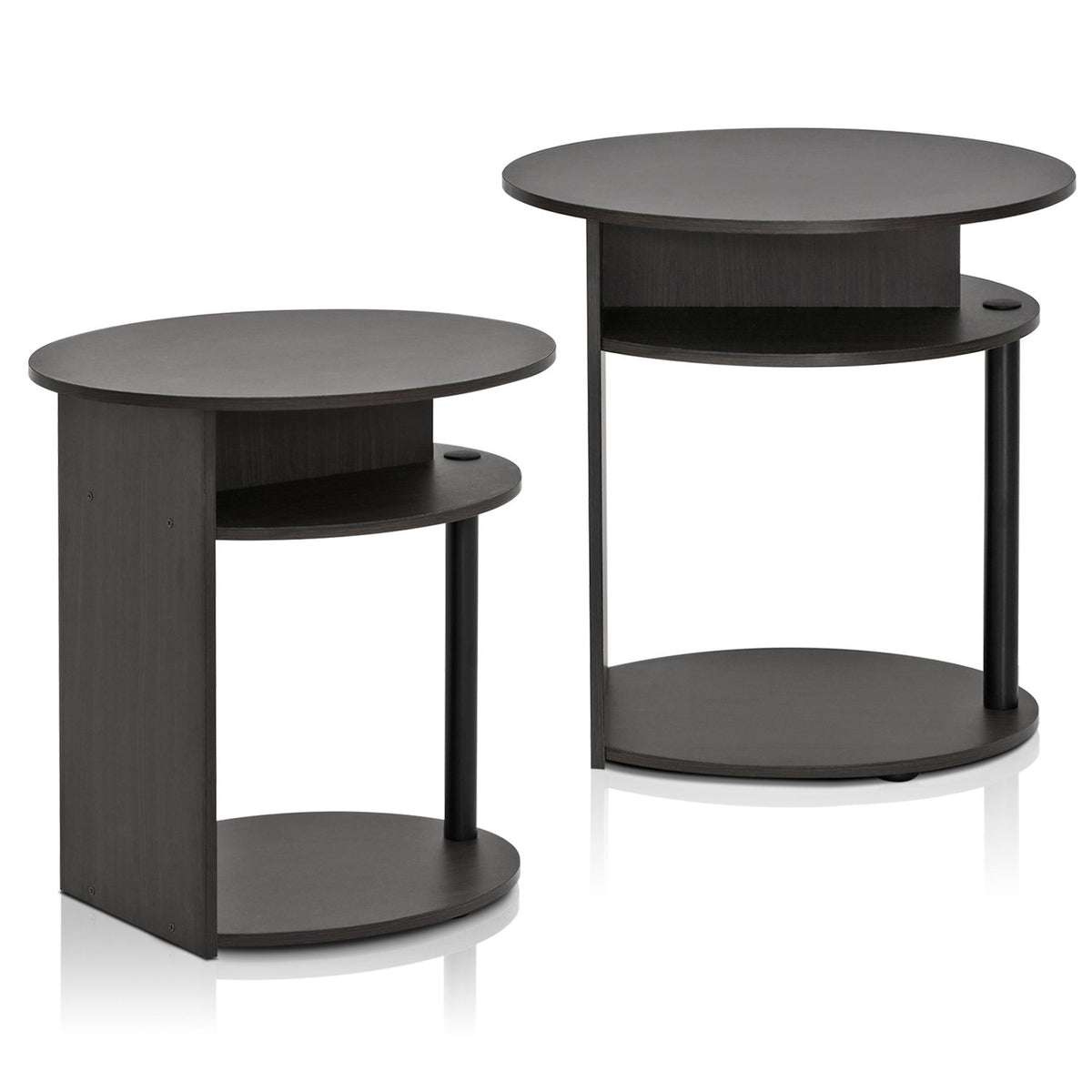 Furinno Jaya Simple Design Oval End Table Set Of 2, Walnut,