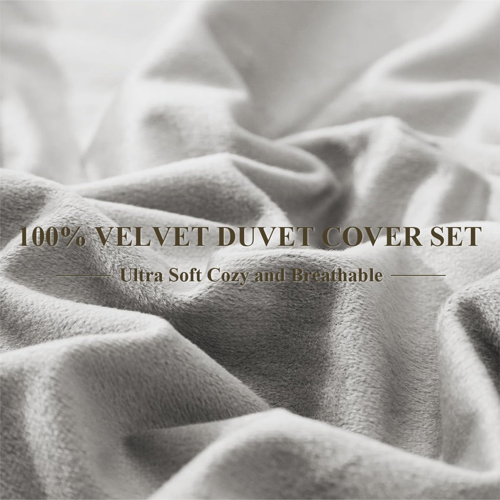 Ivellow Velvet Flannel Duvet Cover King Size Smoky Gray Duvet Cover King Velvet Comforter Cover Set Ultra Soft Breathable Cozy V