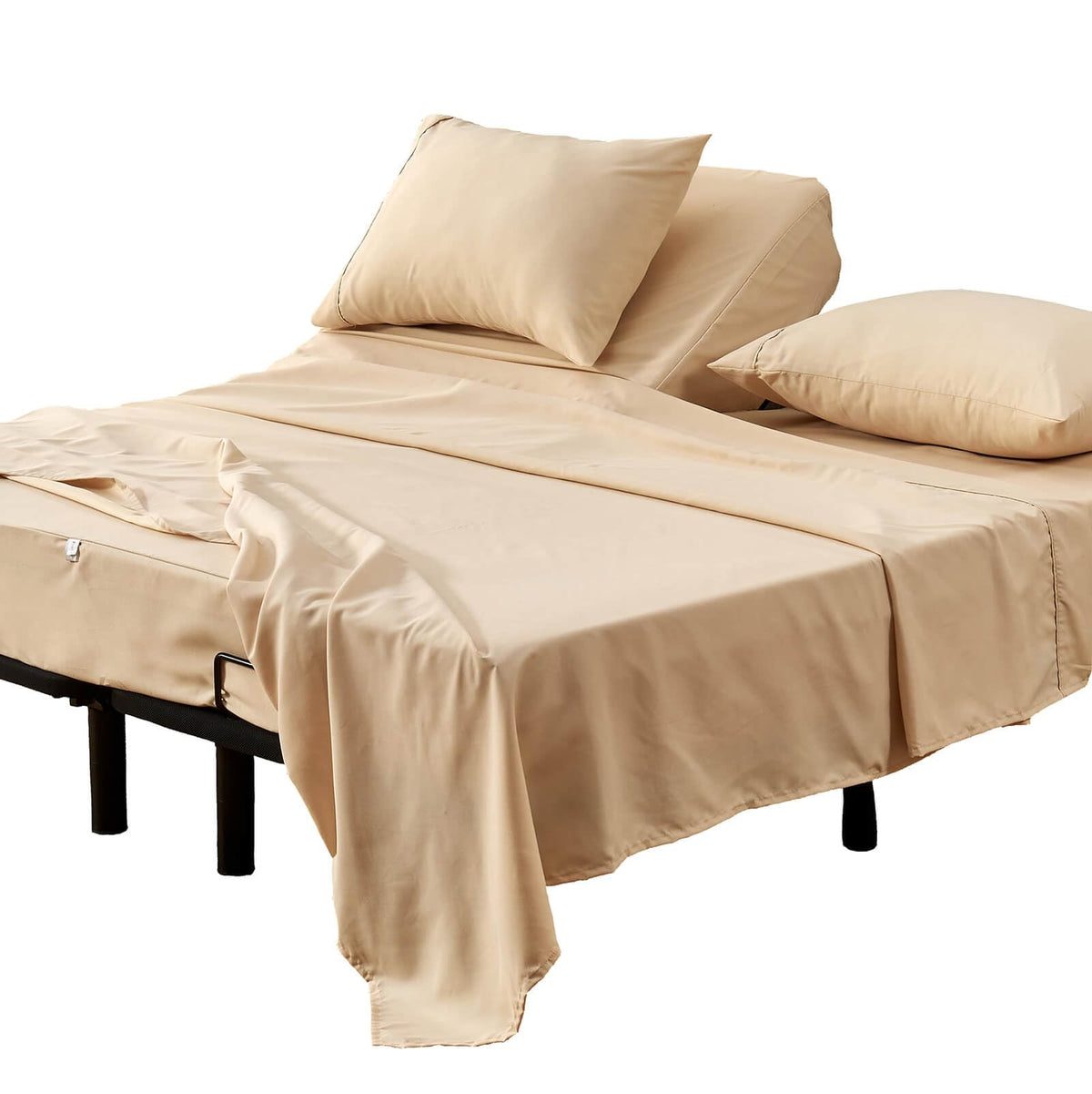 Kingnex Split Top King Sheets Sets For Adjustable Bed 4 Pieces Include 1 28-30 Split From Top Flex Head King Fitted Sheet 1 Flat