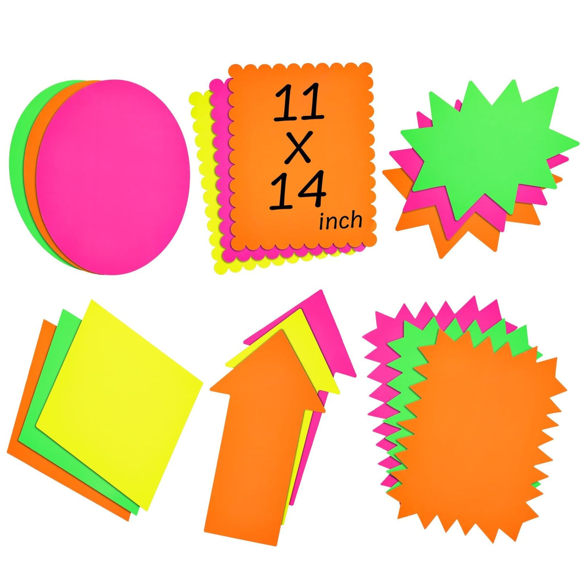 Juvale 18 Piece 11X14 Large Neon Poster Board Cutouts - Paper Signs For Science Fair Projects, School Poster Board Presentation