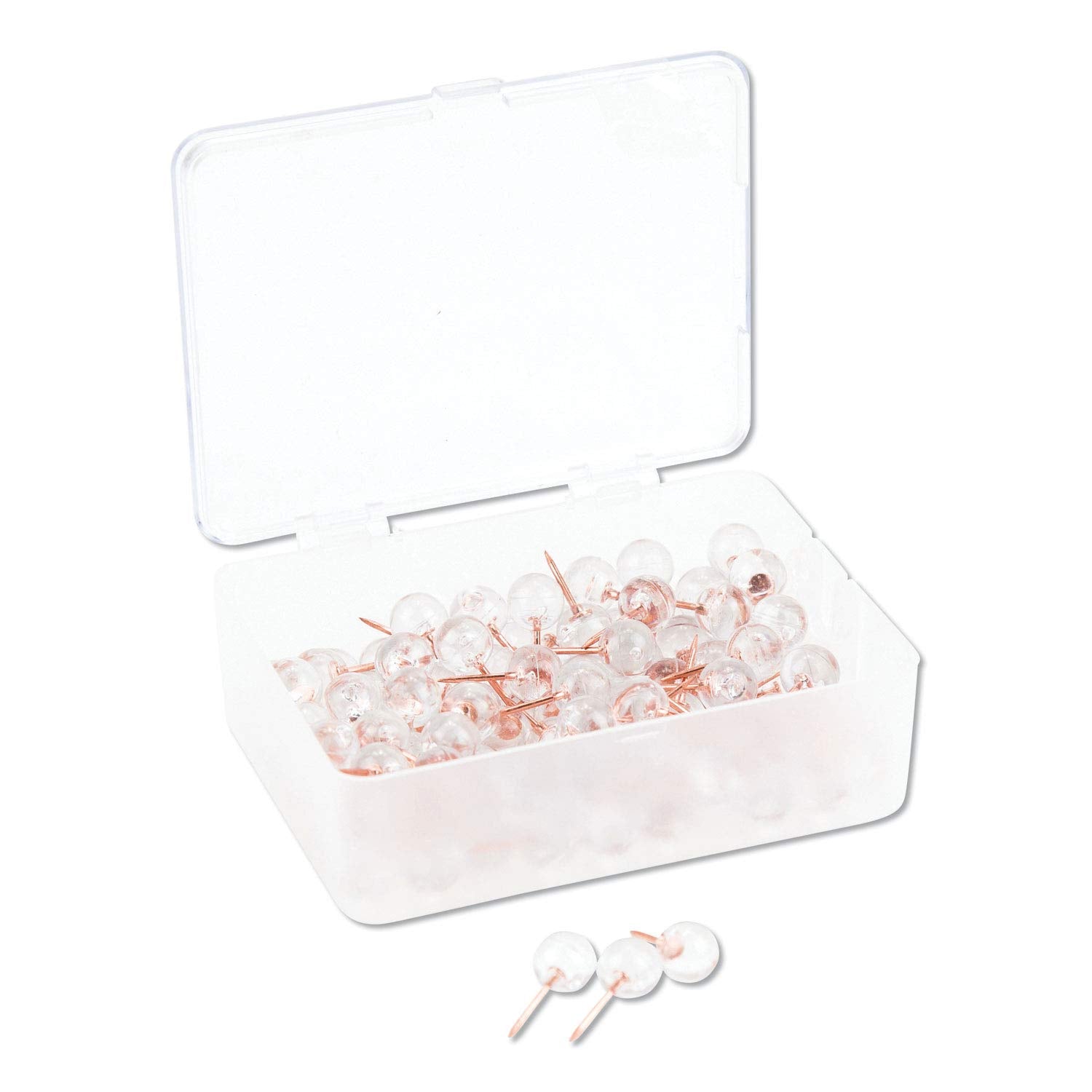 U Brands Sphere Push Pins, Clear Head With Rose Gold Prong, 100 Count (3089U06-24)