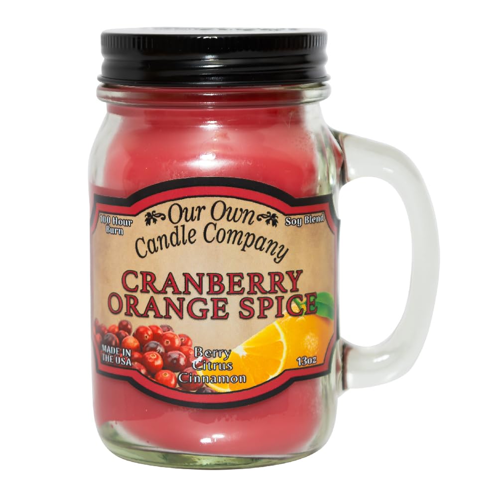 Our Own Candle Company, Cranberry Orange Spice Scented Mason Jar Candle, 100 Hour Burn Time, 13 Ounces