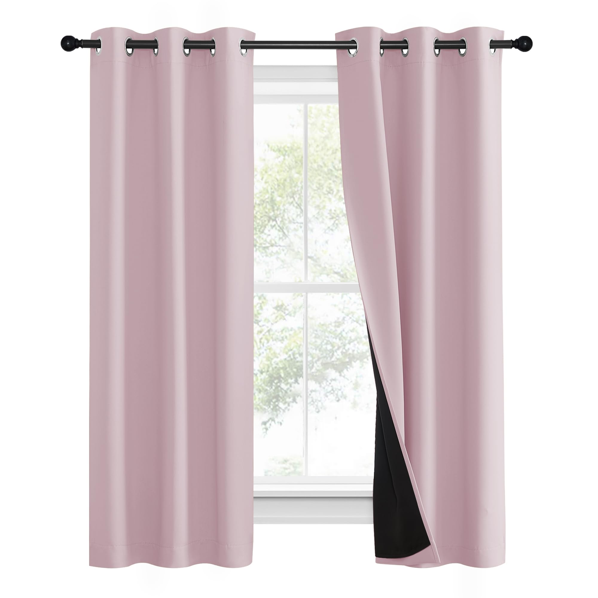 Nicetown 100% Blackout Window Curtain Panels, Heat And Cold Blocking Drapes With Black Liner For Nursery, 60' Thermal Insulated Draperies (Lavender Pink, 2 Pieces, 37' Wide Each Panel)