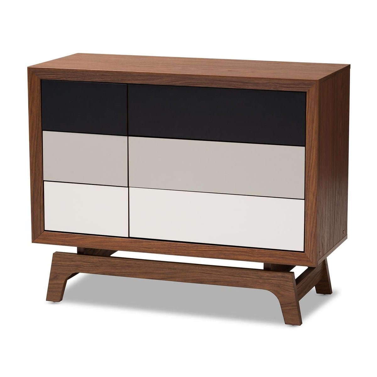 Baxton Studio Svante Mid-Century 6-Drawer Wood Chest in Brown and Multi