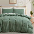 Lovque Duvet Cover Full Size, 100% Washed Cotton Linen Like Bedding Set With Zipper Closure (No Comforter), 80X90 Inches, Mint G