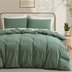 Lovque Duvet Cover Full Size, 100% Washed Cotton Linen Like Bedding Set With Zipper Closure (No Comforter), 80X90 Inches, Mint G