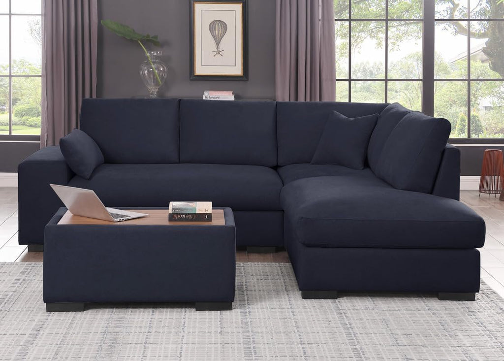 Joshua 100W Dark Gray Woven Fabric Sectional Sofa with Right Facing Chaise and Console Ottoman
