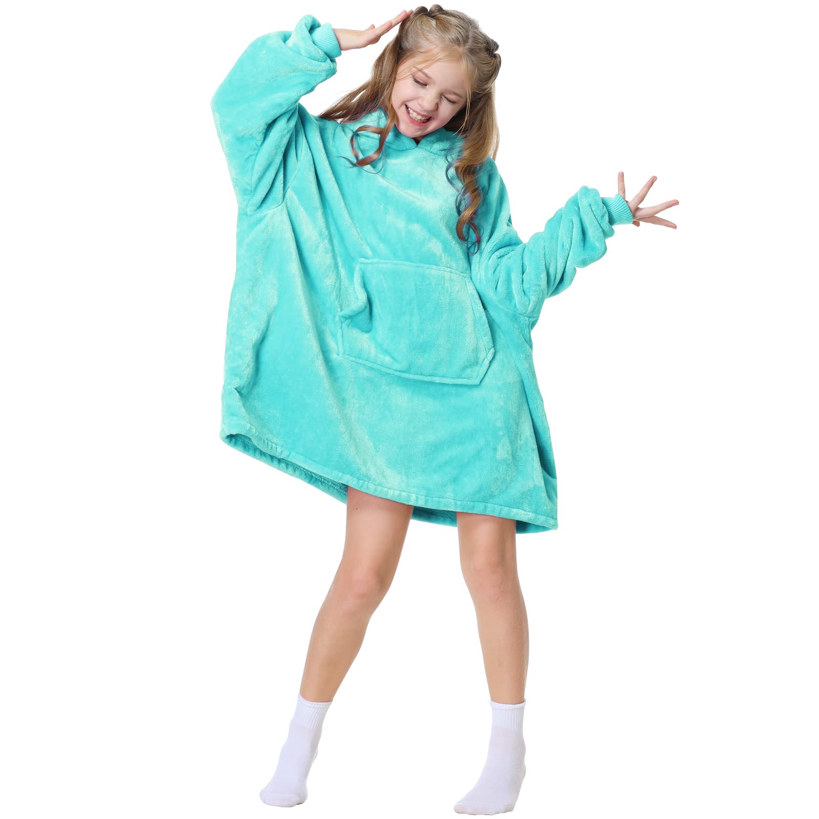 Aemilas Wearable Blanket Hoodie, Oversized Flannel Blanket Sweatshirt With Hood Pocket And Sleeves, Cozy Soft Warm Plush Hooded