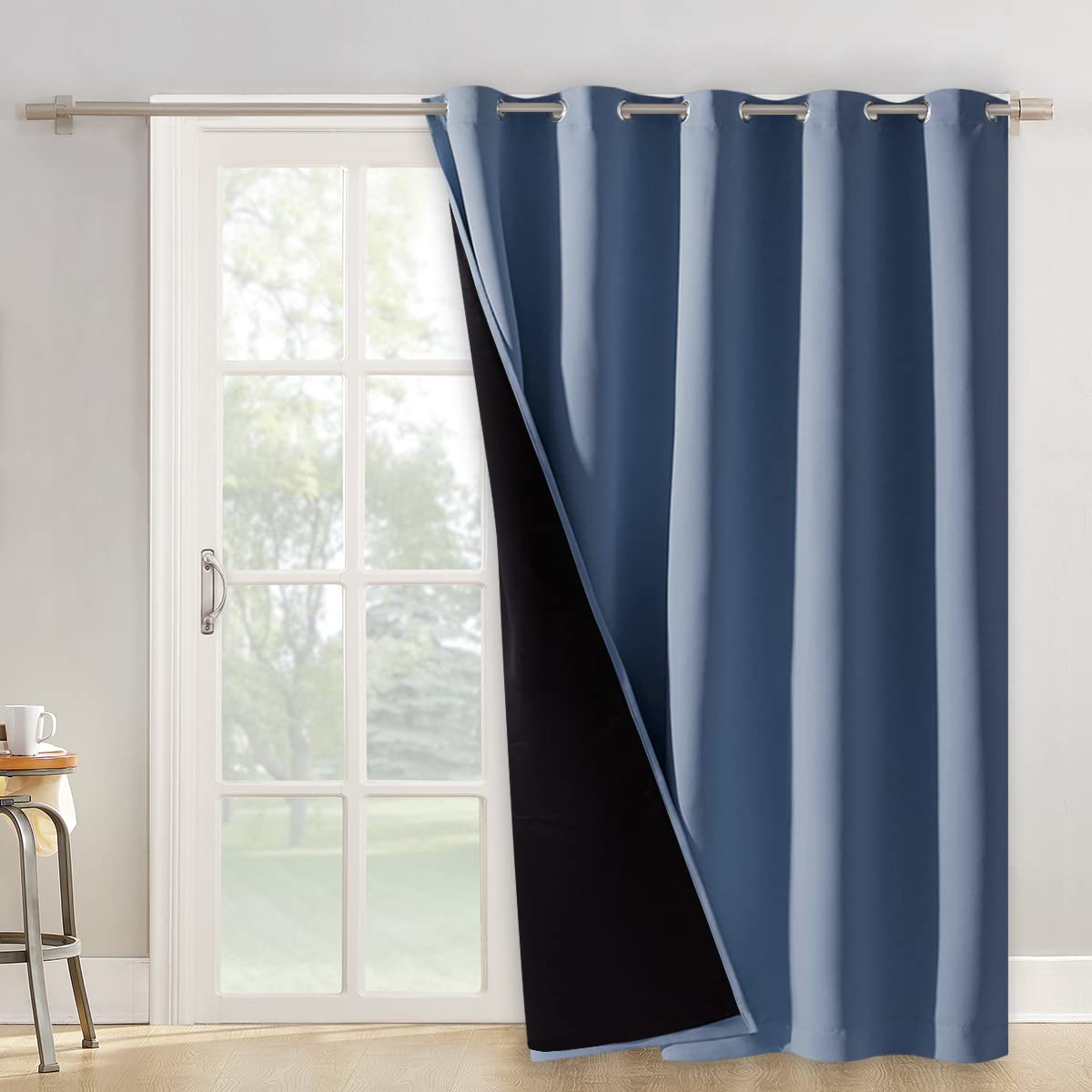 Nicetown 100% Blackout Cold Blocking Patio Sliding Door Curtain, Stone Blue Wide Lined Drape, Keep Warm Drapery, Sliding Glass D