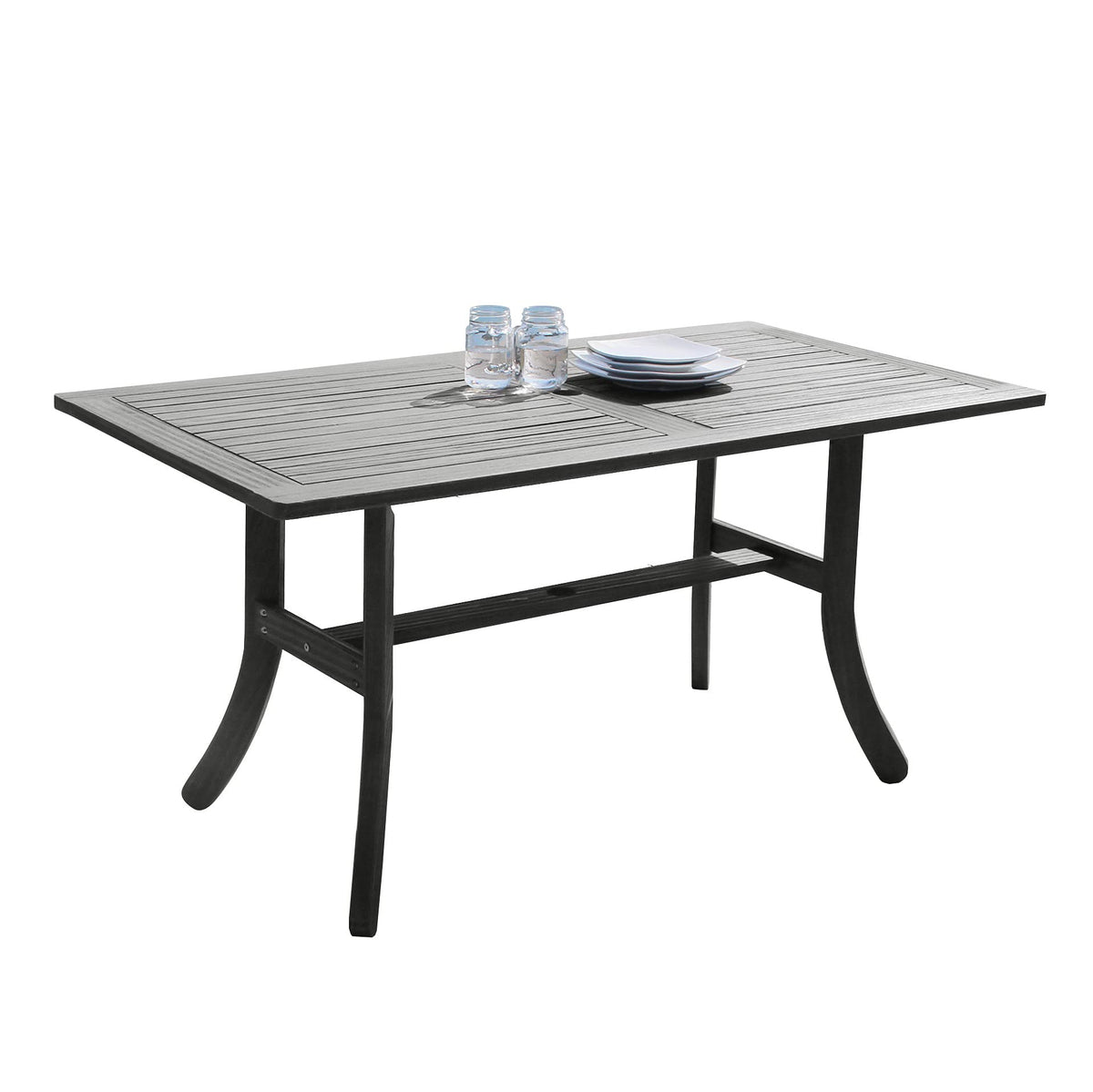 HomeRoots Vista Grey Acacia Distressed Grey Dining Table with Curved Legs