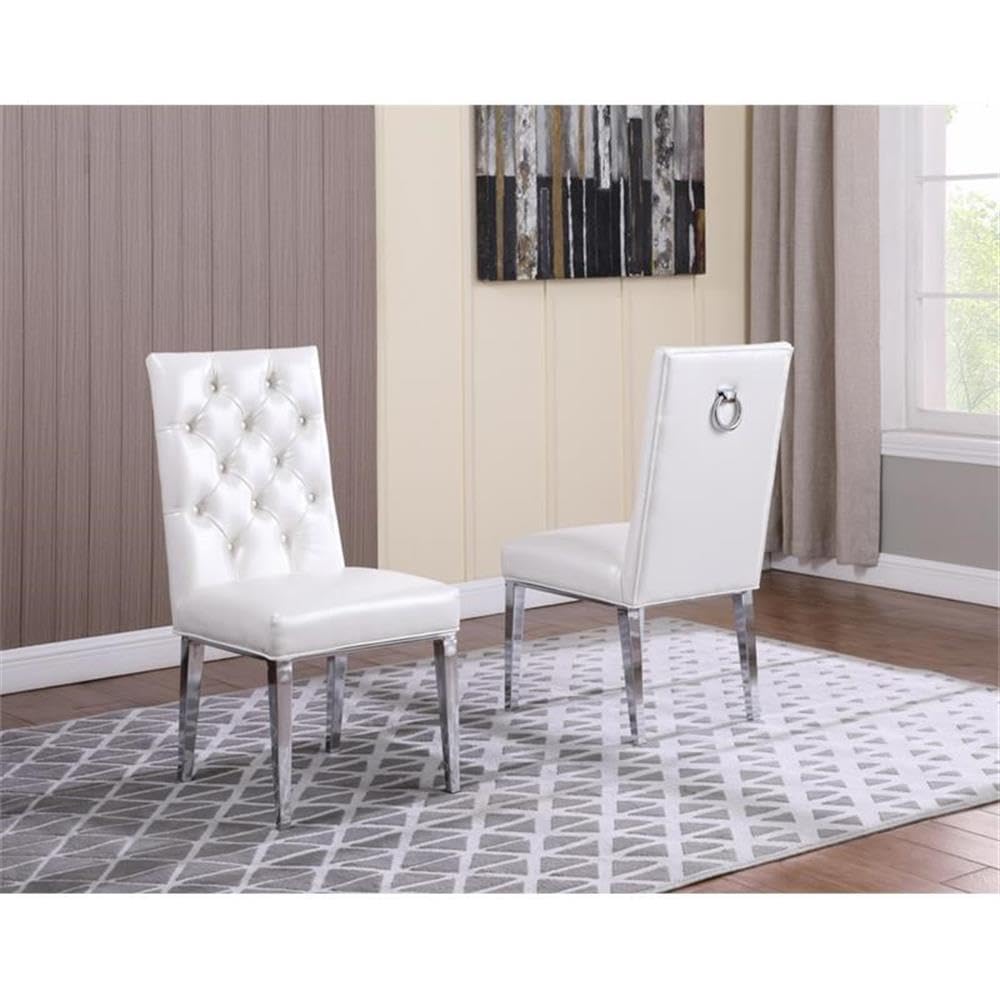 Furniture D14-4Sc89 Dining Set, White Faux Leather