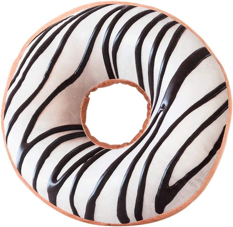 Hyseas Round Throw Pillow 14 Inch Chocolate White Donut, 3D Digital Print Decorative Comfortable Soft Plush Funny Food Shaped Pi