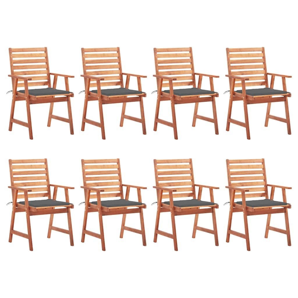 vidaXL 8-Piece Outdoor Dining Chair Set, Solid Acacia Wood Patio Chairs with Weather-Resistant Cushions, Rustic Charm Design, Brown Anthracite
