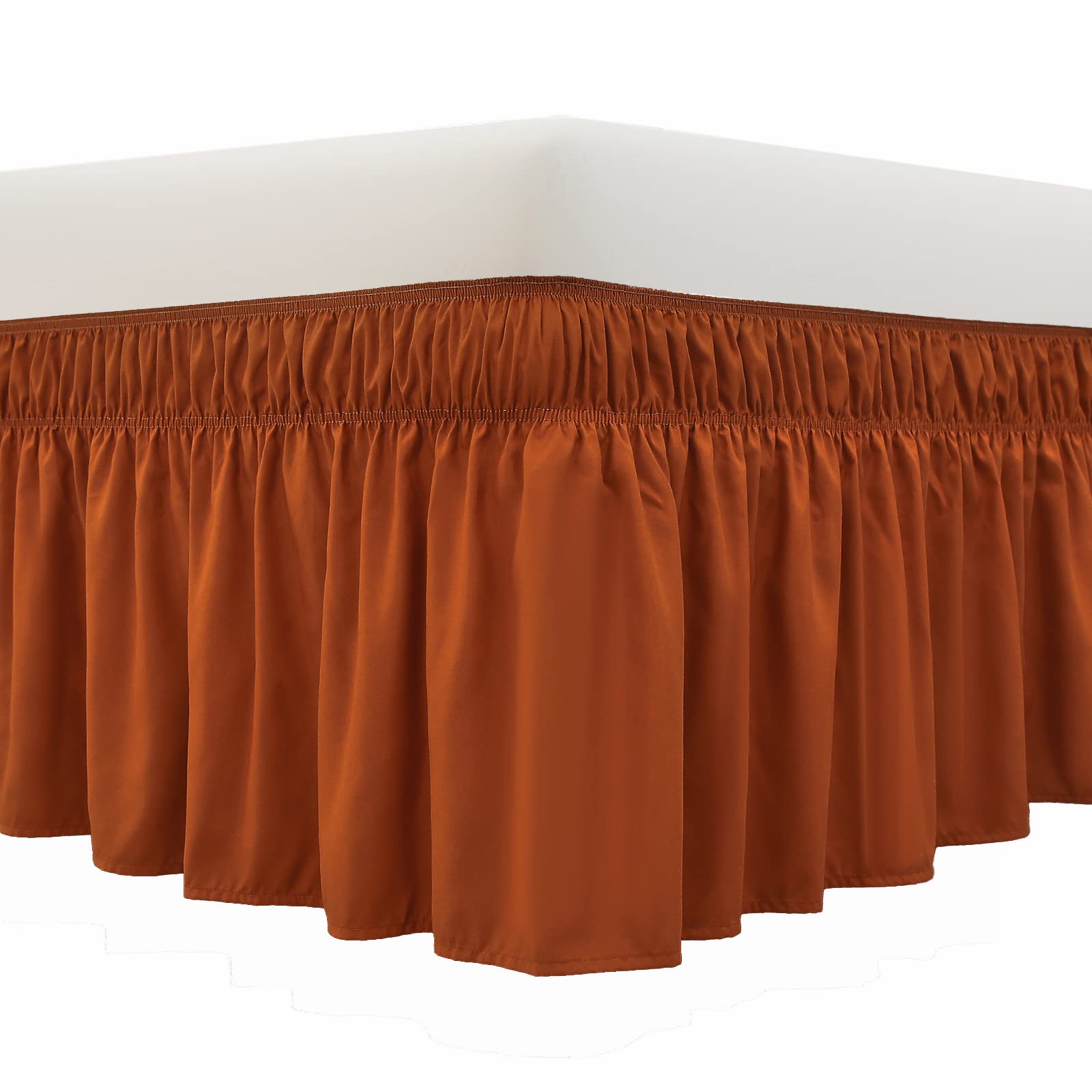 Meila Wrap Around Bed Skirt Three Fabric Sides Elastic Dust Ruffled 18 Inch Tailored Drop,Easy To Install Fade Resistant-Caramel