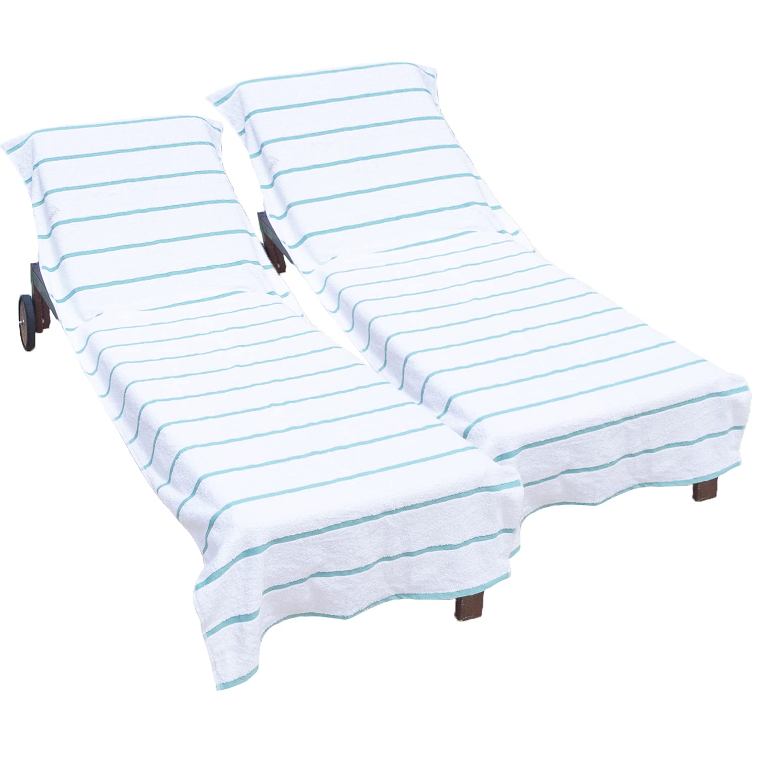 Arkwright Cotton Chaise Lounge Cover - (Pack Of 2) 100% Cotton Terry Towel Pool Chair Covers For Outdoor Beach Furniture, 30 X 85 In, Green