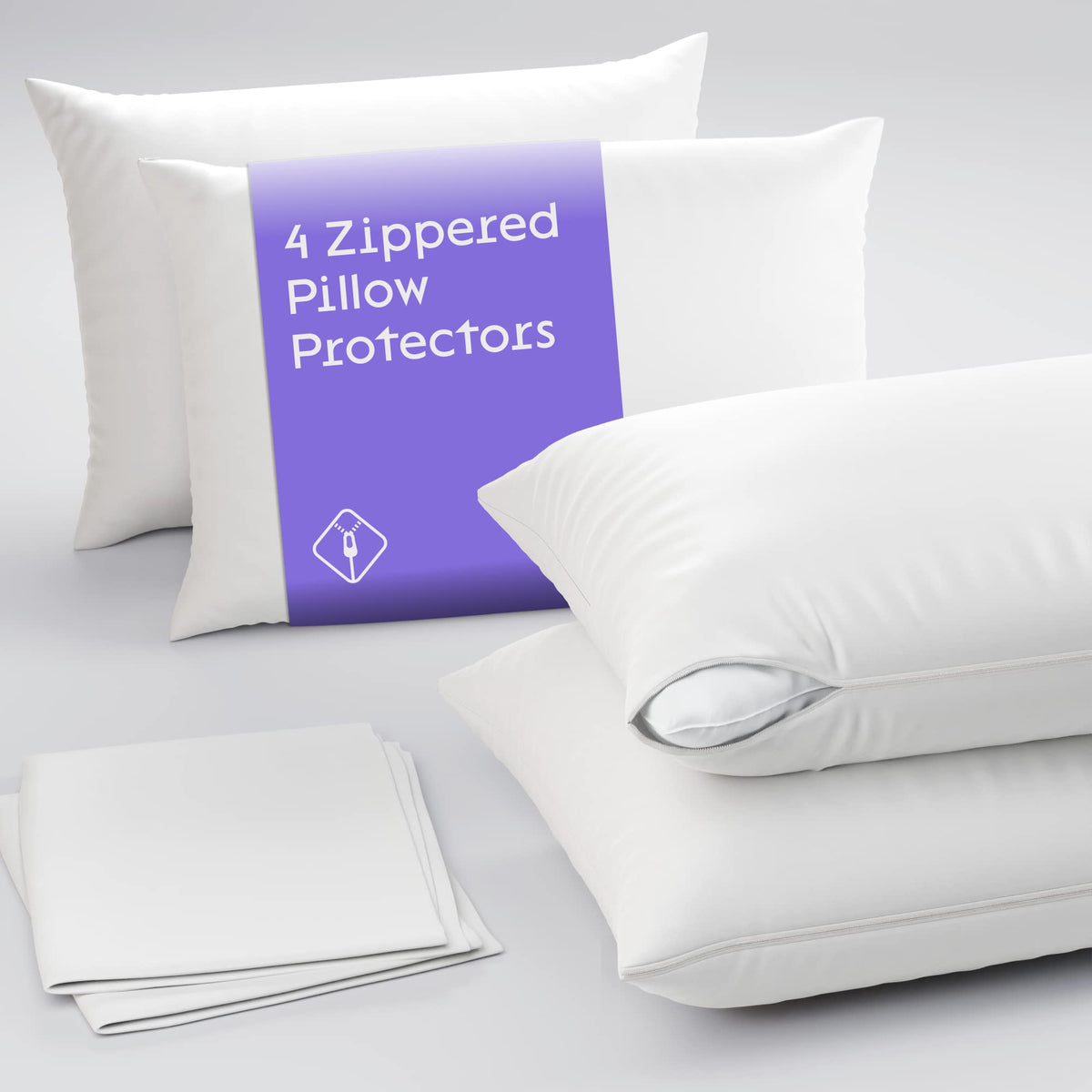 Niagara 4 Pack Of Pillow Protectors With Zipper Queen Size, Effective Dust Protection, Quiet, Stay In Place Pillow Covers, Breat