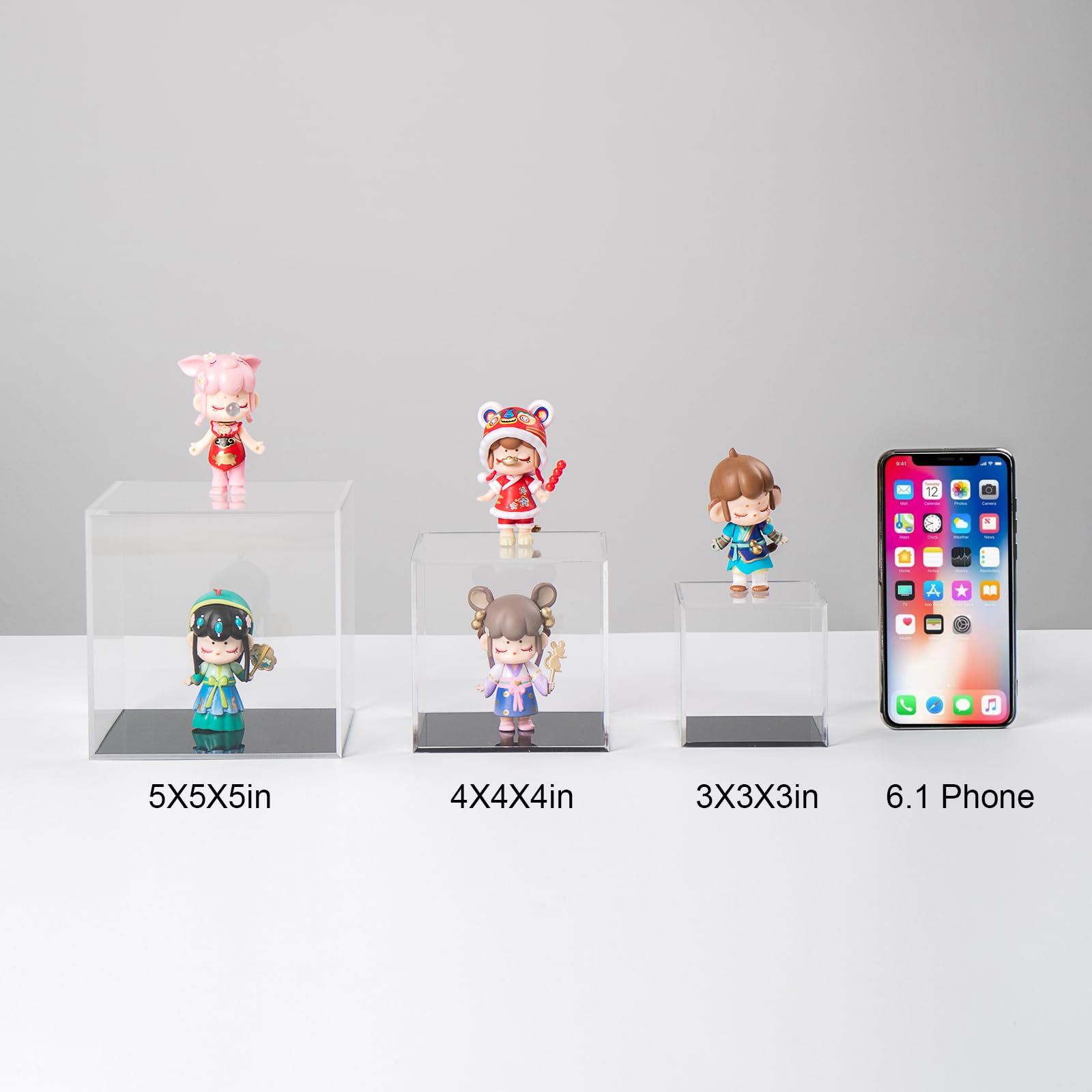 Kcgani Clear Acrylic Boxes For Collectibles Display, Removable Countertop Storage Box Cube Organizer Stand Riser, Dustproof Prot