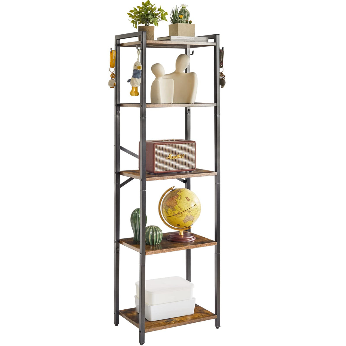 YMYNY Bookcase, Narrow Bookshelf, Large Capacity, Rustic Brown HBC005H