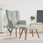 vidaXL Relaxing Chair and Stool Set - Light Gray Velvet Upholstery with Steel Frame and Solid Rubber Wood Legs - Modern Home Seating Furniture