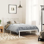 vidaXL White Metal Bed Frame with Headboard – Single Bed Frame with Storage Space, Steel Slats and Legs, 81.5 x 41.3 x 35.4