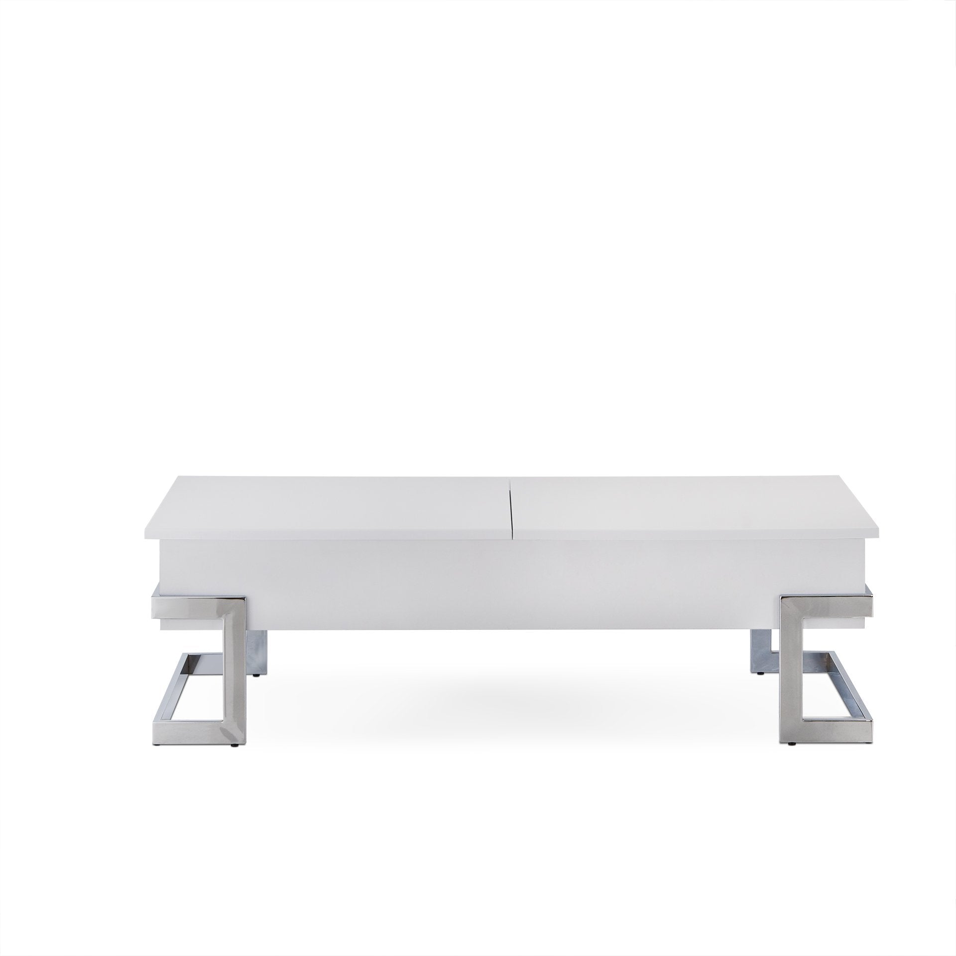 Acme Calnan Rectangular Wooden Lift Top Coffee Table In White And Chrome