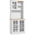 Homcom Kitchen Pantry Cabinet, 72' Freestanding Storage Cabinet With Hutch, Large Countertop, Glass Doors And Adjustable Shelves, Microwave Cabinet, Coffee Bar Cabinet For Dining Room, White