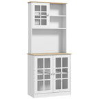 Homcom Kitchen Pantry Cabinet, 72' Freestanding Storage Cabinet With Hutch, Large Countertop, Glass Doors And Adjustable Shelves, Microwave Cabinet, Coffee Bar Cabinet For Dining Room, White