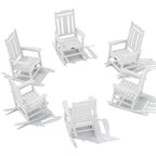 Serwall Outdoor Rocking Chair White Set Of 6, All Weather Patio Rocking Chair, Hdpe Poly Rocking Chair For Adults, Heavy Duty Front Porch Rocker