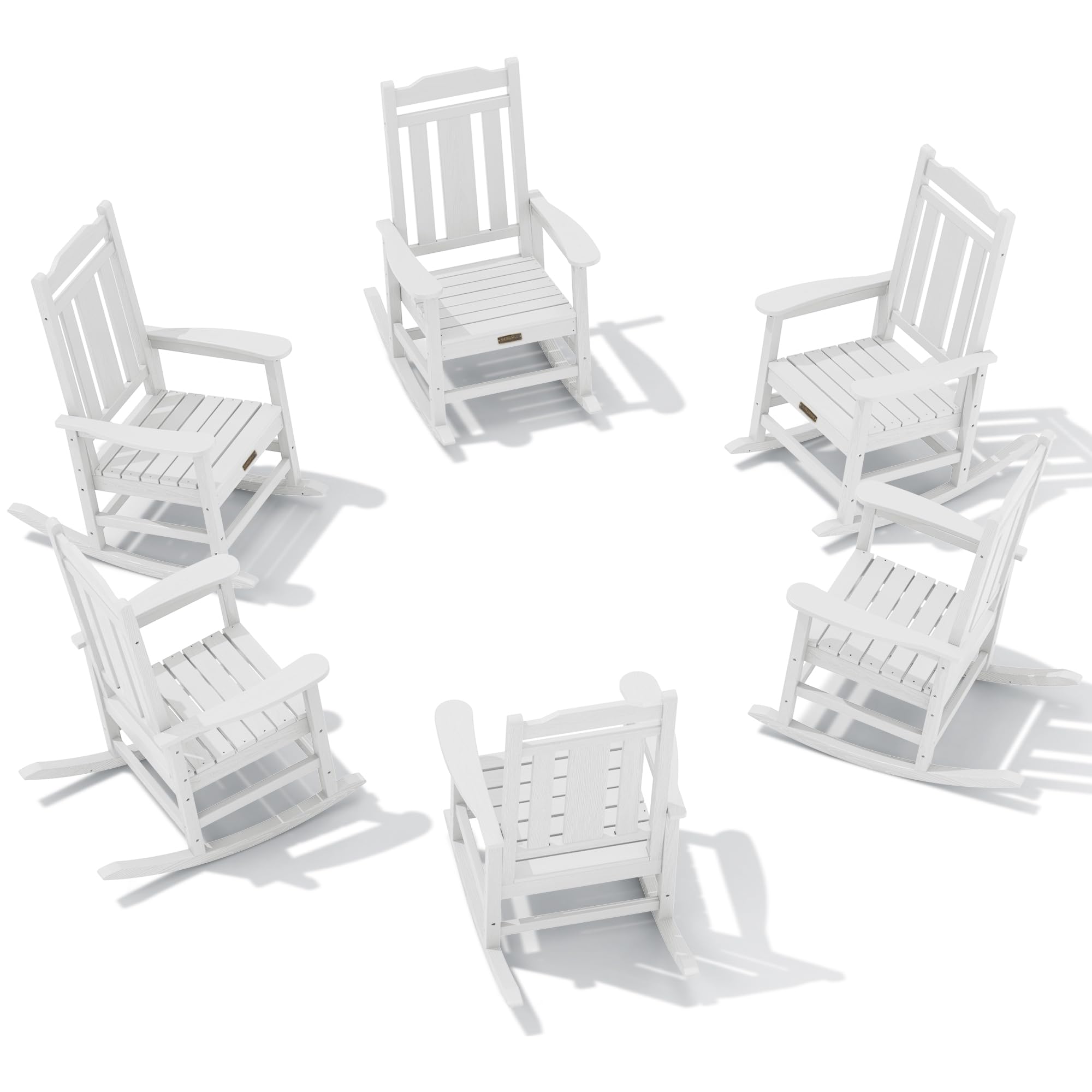 Serwall Outdoor Rocking Chair White Set Of 6, All Weather Patio Rocking Chair, Hdpe Poly Rocking Chair For Adults, Heavy Duty Front Porch Rocker
