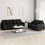 vidaXL Black Velvet Sofa Set with Cushions – Spacious 2-Seater and 3-Seater for Lounge, Living Room or Office