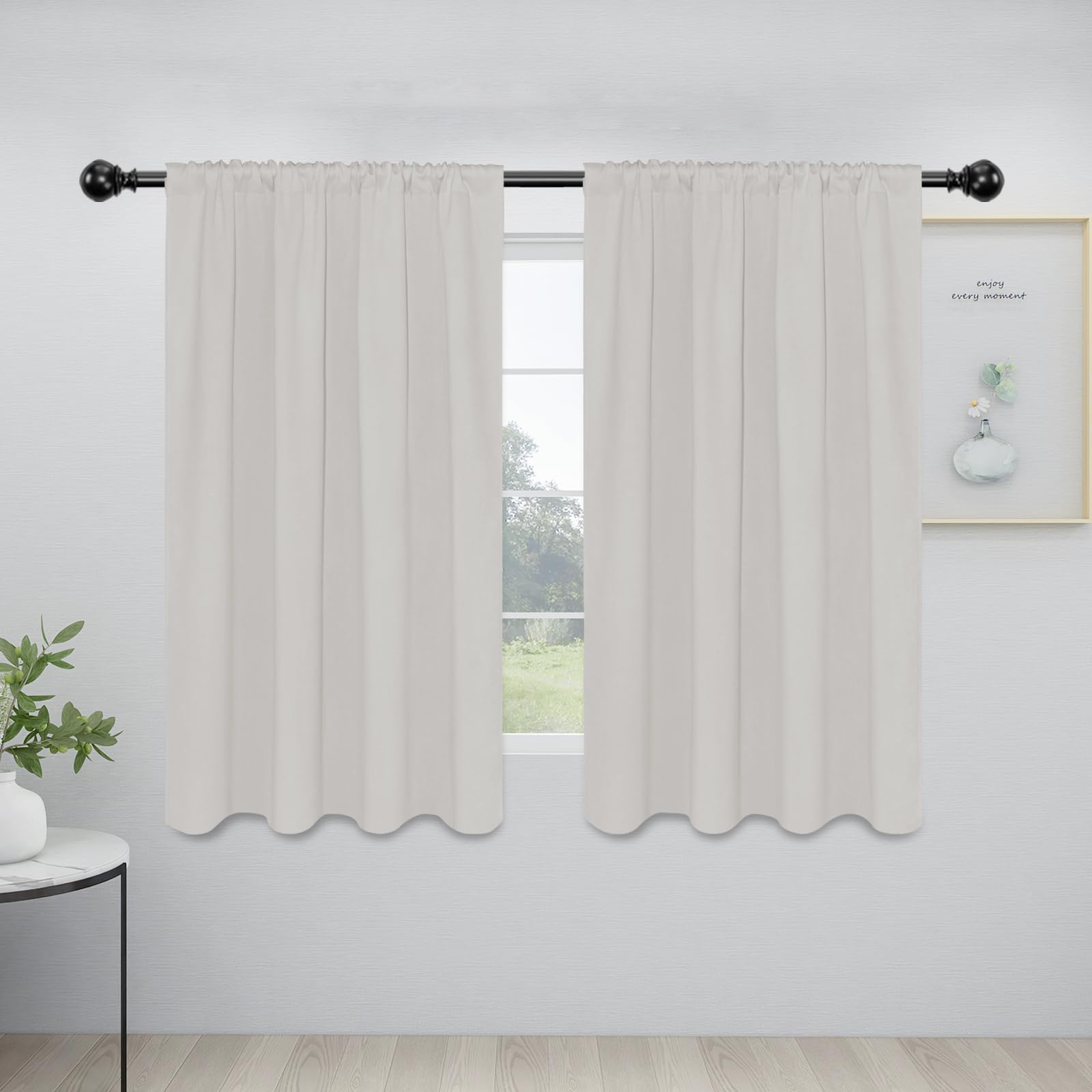 Easy-Going Rod Pocket Blackout Curtains For Bedroom, Room Darkening Window Curtains For Living Room, Thermal Insulated Noise Reduction Solid Window Drapes, 2 Panels(42X54 In, Light Linen)