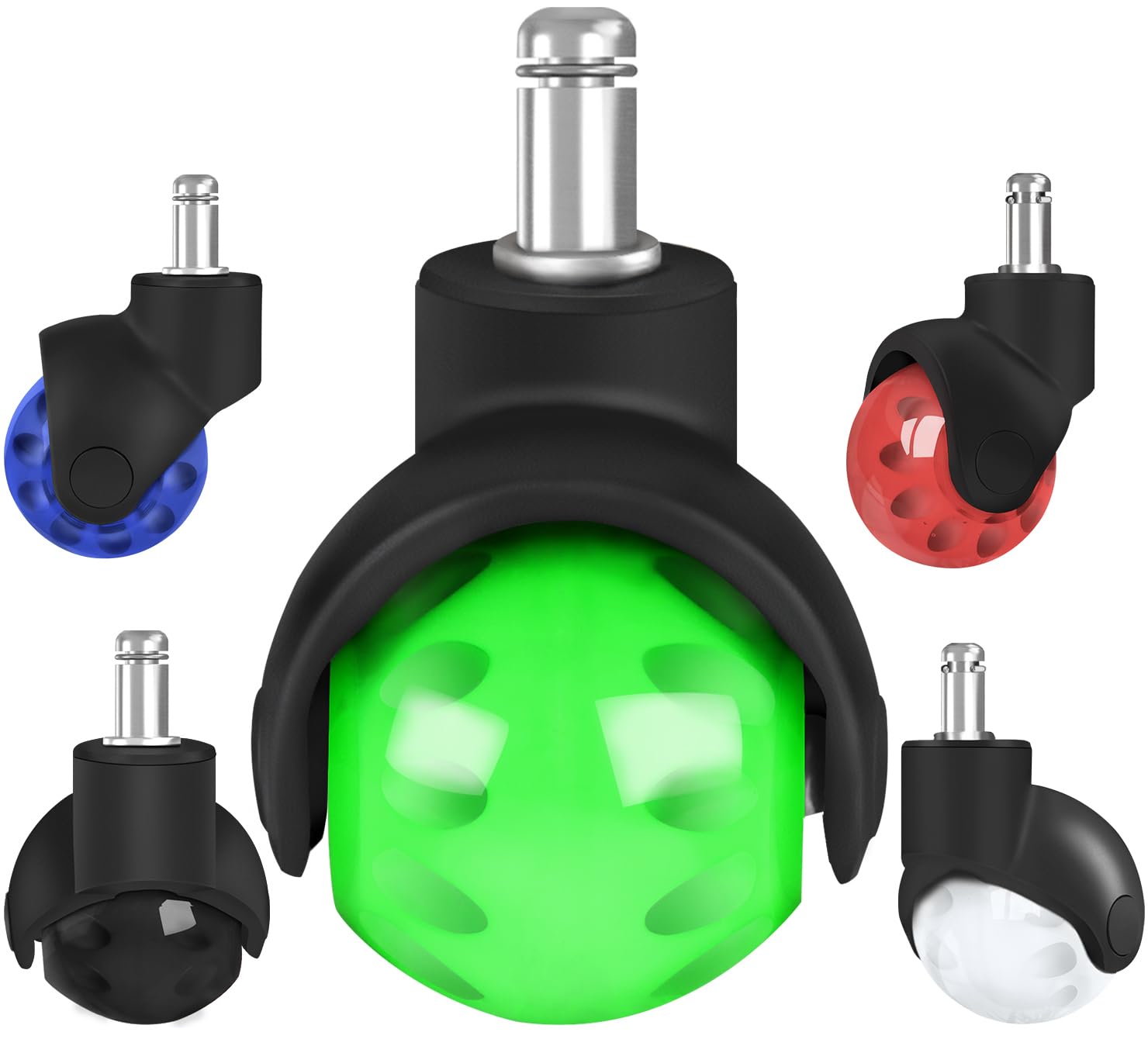 Office Chair Wheels Replacement 2 Inch Rubber Ball Caster Wheels For Hardwood Floor Carpet Mats, Set Of 5, Heavy Duty Desk & Gam