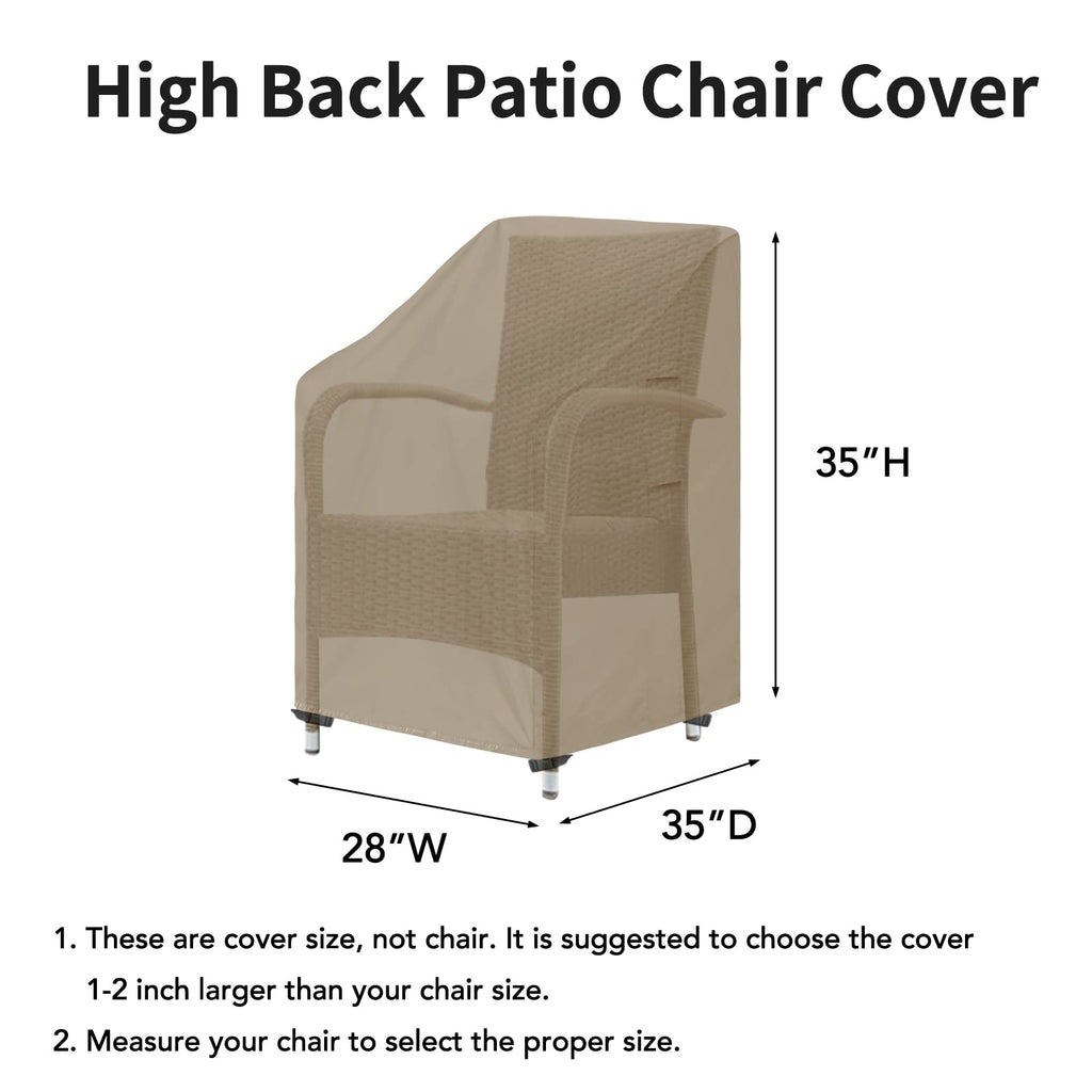 Easy-Going Outdoor High Back Chair Cover Uv Resistant Patio Chair Cover Waterproof Lawn Patio Furniture Cover With Tape Sealed Seam (2 Pack-28Wx35Dx35H Inch, Camel)
