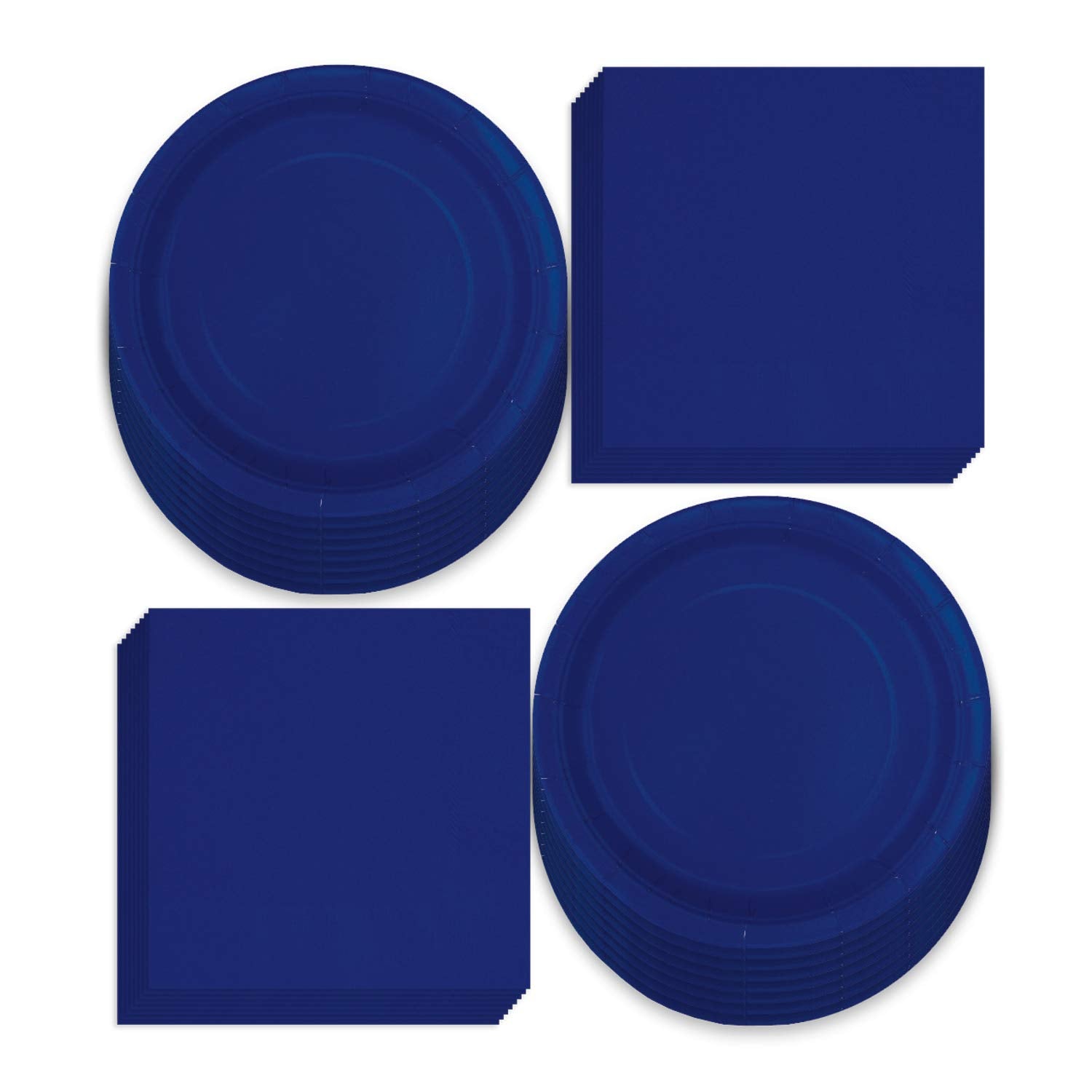 Solid Navy Blue Paper Dinner Plates and Luncheon Napkins, Navy Blue Party Supplies and Table Decorations (Serves 16)