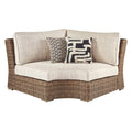 Signature Design By Ashley Beachcroft Farmhouse Outdoor Patio Wicker Curved Corner Chair, Beige