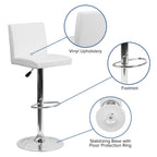 Flash Furniture Contemporary Vinyl Adjustable Height Barstool with Panel Back and Chrome Base, 1 Pack, White