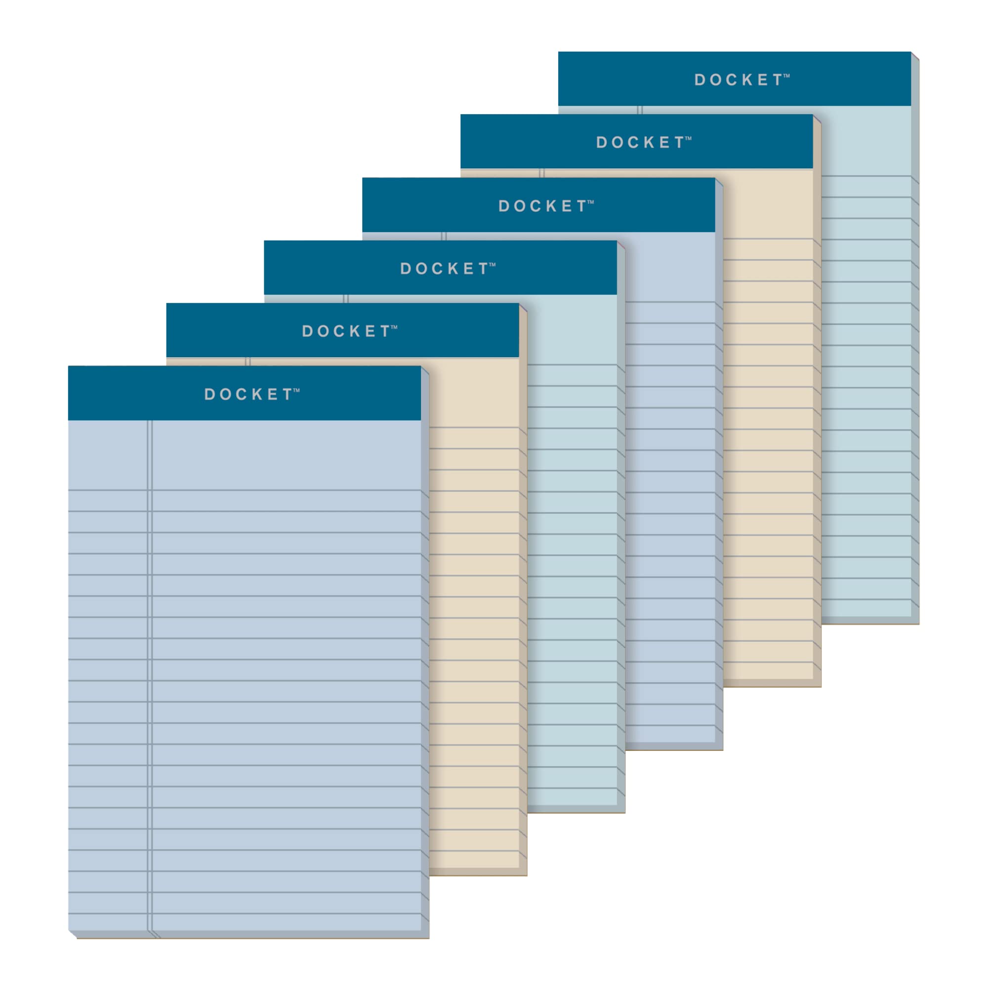 Tops Docket Writing Tablet, 5 X 8 Inches, Perforated, Assorted Colors: Orchid, Ivory, Blue, Narrow Rule, 50 Sheets Per Pad, 6 Pa
