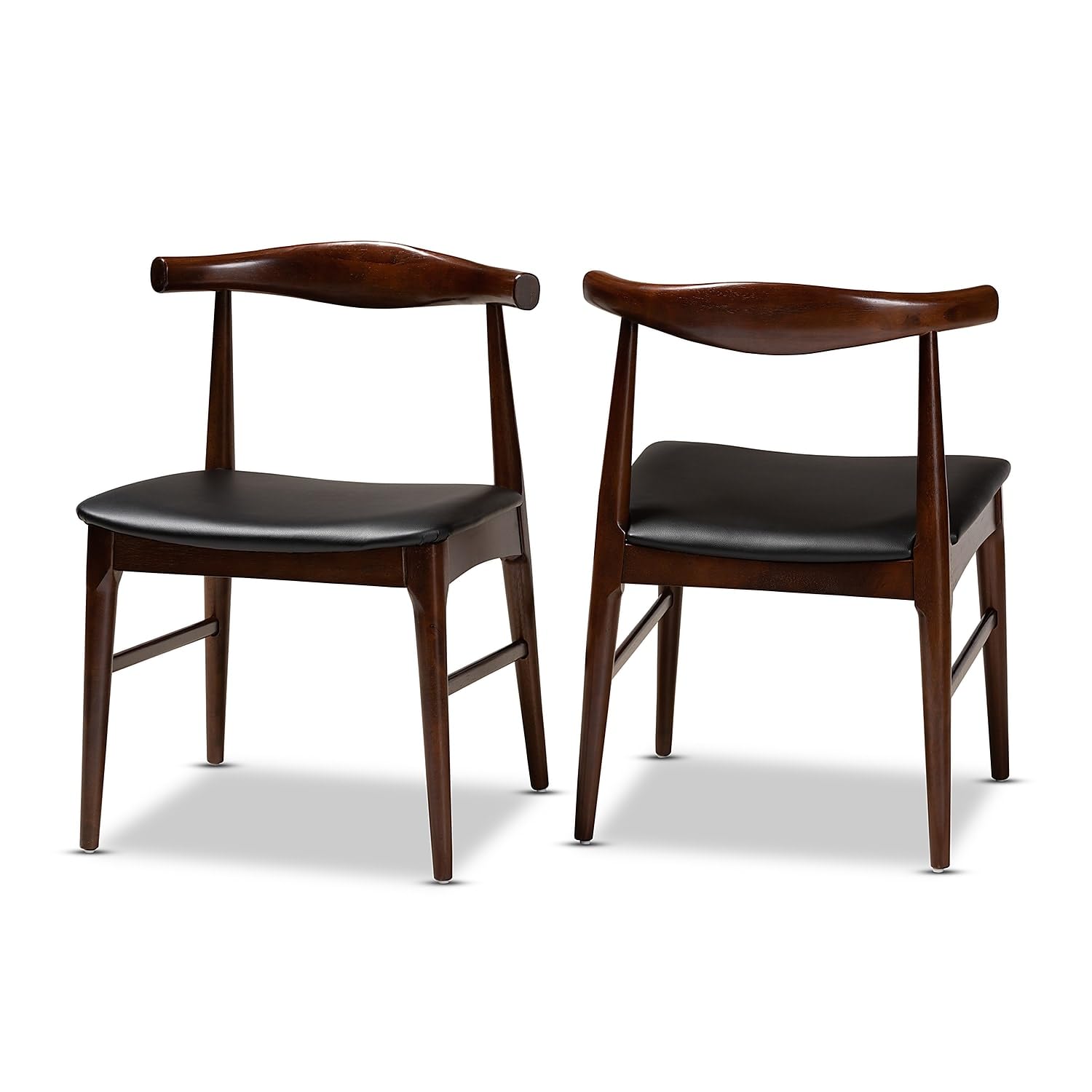 Baxton Studio Eira Mid-Century Faux Leather Dining Chair, Black and Walnut, 2/Pack (155-2P-9546-HiT)