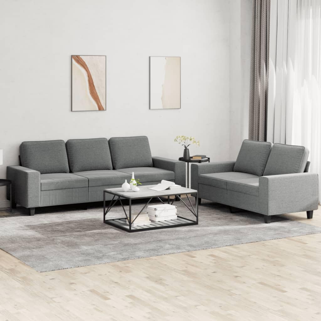 vidaXL 2 Piece Sofa Set in Dark Gray Fabric - Comfortable Seating Experience with Padded Seats and Cushioned Armrests for Living Room, Lounge Area