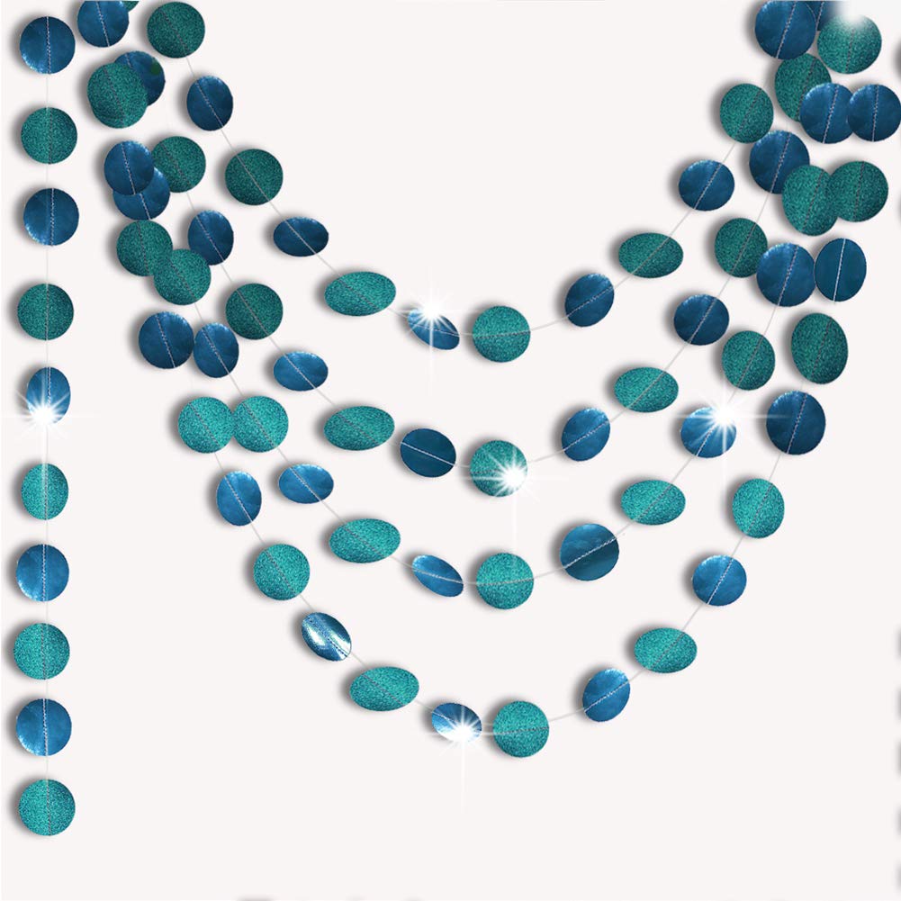 Cheerland Glitter Teal Blue Star Garland Blue Party Decorations Hanging Dot Banner Streamer Backdrop Decor Wedding Birthday Bday