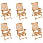 vidaXL 6 x Teak Wood Garden Chairs with Cushions, Outdoor Dining Chairs, Folding Patio Chairs, Blue