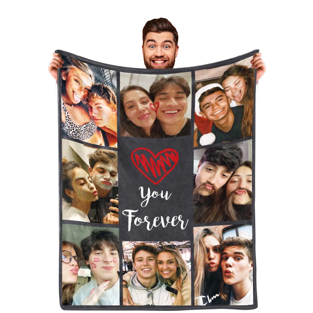 Couples Gifts-Personalized Photo Blanket For Boyfriend And Girlfriend, Custom Valentines Day Blankets Gifts For Boyfriend Husban