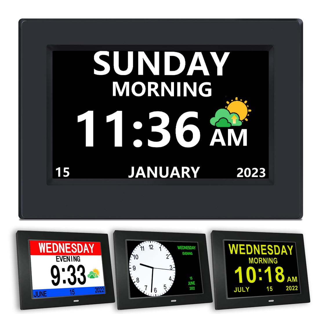 AINFTIME Digital Clock with Date and Day of Week for Elderly-12 Alarms Medication Reminder Dementia Alzheimers Clock Calendar wi