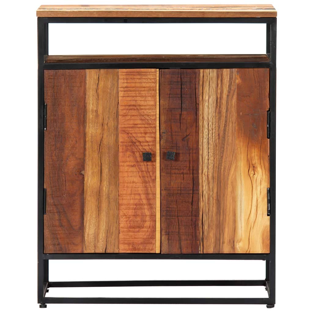 vidaXL Solid Reclaimed Wood & Steel Side Cabinet, 23.6&quot;x13.8&quot;x29.9&quot;, with 2 Doors and 1 Shelf, Mid-Century Elegance, Polished & Lacquered, Brown