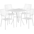 Flash Furniture Oia Commercial Grade 28 Square White Indoor-Outdoor Steel Patio Table Set with 4 Square Back Chairs