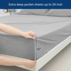 Deep Pocket Twin Sheets Set For Kids Air Mattress - Extra Deep Pocket Twin Sheet Sets - 3Pcs Side Storage Pocket Fitted Sheet & Pillowcases Easily Fits 16In To 24In Pillow Top Bed Mattress(Grey)