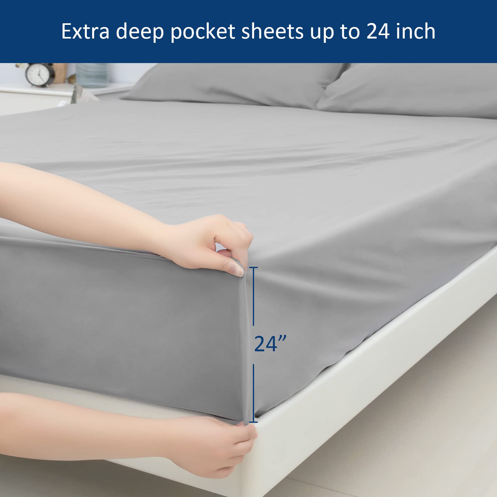 Extra Deep Pocket Full Sheet Set For Air Mattress - Deep Pocket Sheets Full Bed Sheets Set - Sheets With Pockets On Side - Easily Fits Extra Deep 16 In To 24 In Pillow Top Air Mattress (Grey)