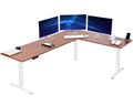 VIVO Electric Corner 84 x 63 inch L-Shaped Standing Desk, Memory Height Adjustment, Dark Walnut Top White Frame, DESK-E3CTWD-84